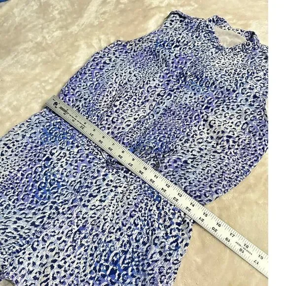 REBECCA TAYLOR Leo Fever Romper Women's 6 Silk Blue White Leopard Sleeveless - Picture 8 of 11
